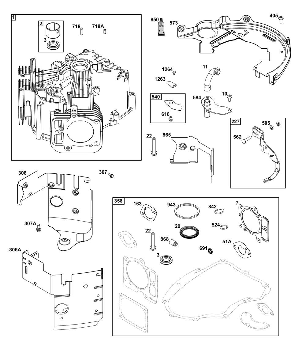 Cylinder Group Diagram and Parts List for 40N777-0015-B5 400000 - 699999 Briggs and Stratton Engine